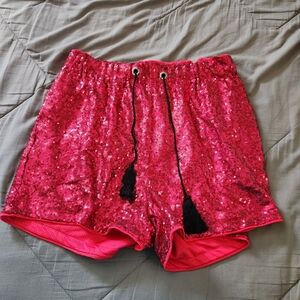 Sequin Drawstring Women’s Shorts in Red